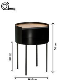 Hanah Home Mesa Lateral Espen Negra, Marco Metal 2mm, Superficie MDF 18mm, 40x40x56cm