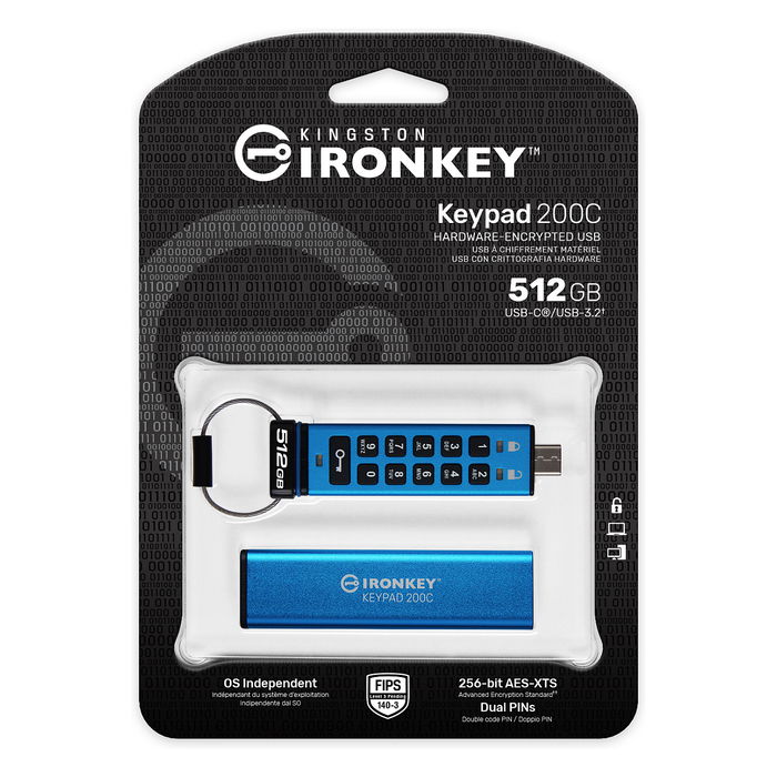 Kingston IronKey Keypad 200C 512GB AES-256 USB-C Stick