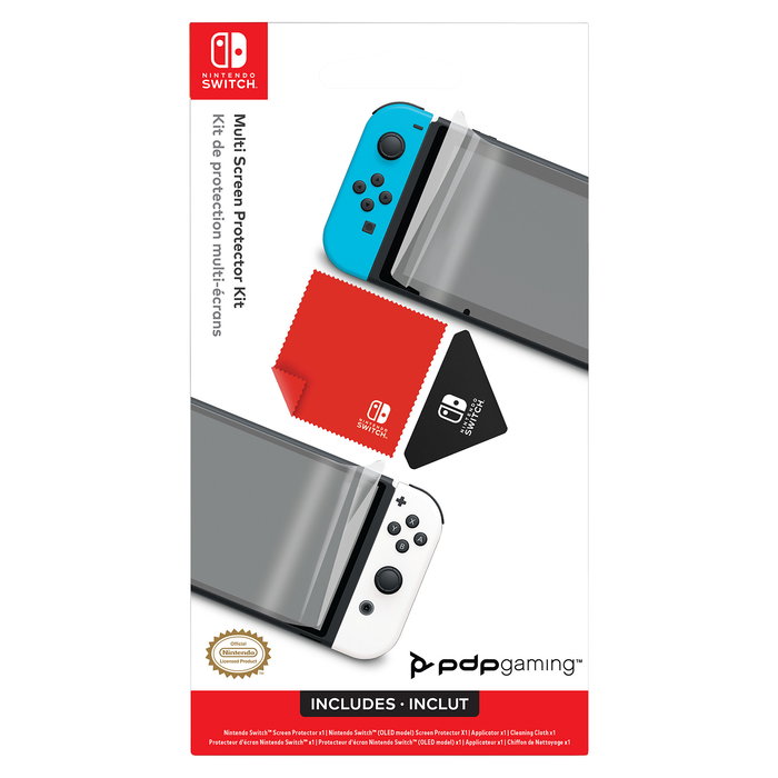 PDP 500-219-EU Protector de Pantalla Nintendo Switch y OLED Transparente - Resistente a Rayones y Roturas, Fácil Aplicación con Paño de Limpieza