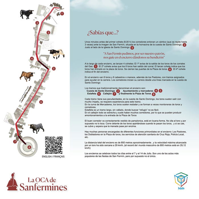 DEQUBE Juego de la Oca San Fermin Pamplona Tematizado con Figuras de Toros para Mayores de 3 Años