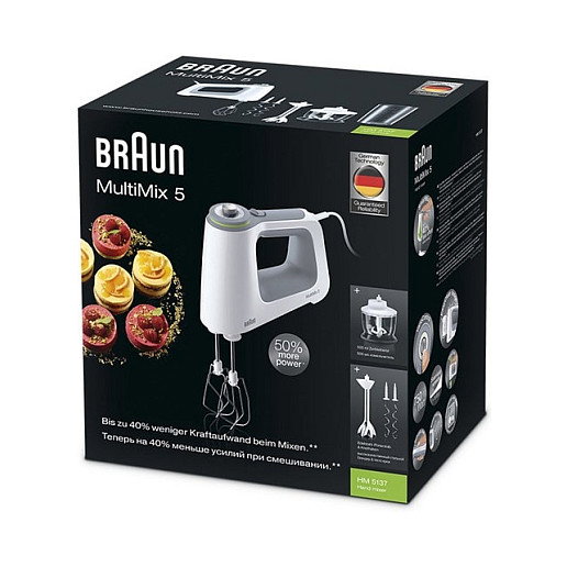 Braun MultiMix 5 HM 5137 Batidora de mano 750 W con varillas, ganchos amasar y picadora, gris y blanco