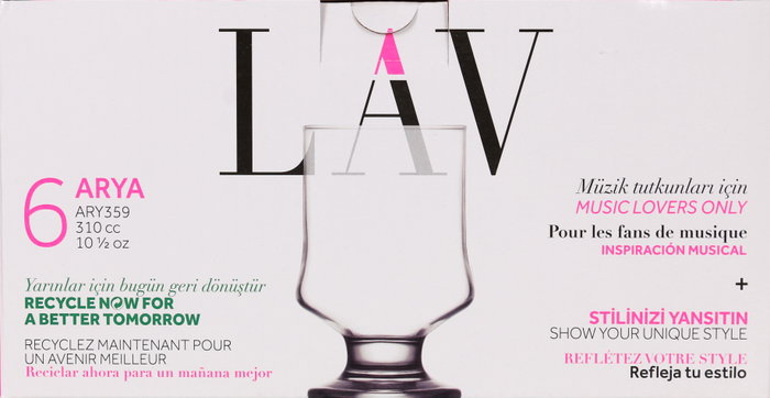 LAV Set de 6 Vasos Arya, 310 cc, 7 x 12 x 7 cm (8 Cajas)