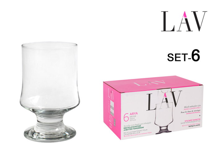LAV Set de 6 Vasos Arya, 310 cc, 7 x 12 x 7 cm (8 Cajas) LAV Set de 6 Vasos Arya, 310 cc, 7 x 12 x 7 cm (8 Cajas)