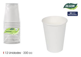 Algon Set 12 Vasos Blanco Cartón 330 cc (24 Unidades)