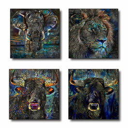 DKD Home Decor Cuadro Lienzo MDF 60x60 Animal Purpurina Surtido de 4 unidades