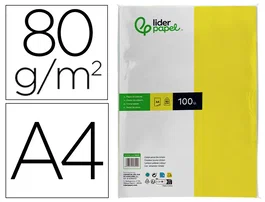 Liderpapel Papel Color A4 80gr Limón Paquete de 100 Hojas