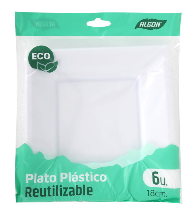 Algon Set 6 Platos Cuadrados Plástico Ecológico 18 cm (36 Unidades)