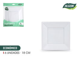 Algon Set 6 Platos Cuadrados Plástico Ecológico 18 cm (36 Unidades)