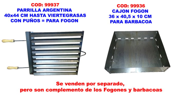 Parrilla Argentina 40x44 cm con Puños para Fogón y Sistema para Grasas Parrilla Argentina 40x44 cm con Puños para Fogón y Sistema para Grasas