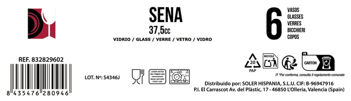Arcoglass Set de 6 Vasos de Chupito Sena de 37.5cc