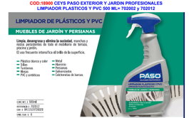 CEYS PASO EXT.Y JARDIN LIMPIADOR PLASTIC+PVC 500ML