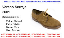 Segarra Zapato Modelo 5601-N de Serraje Verano Natural Talla 42