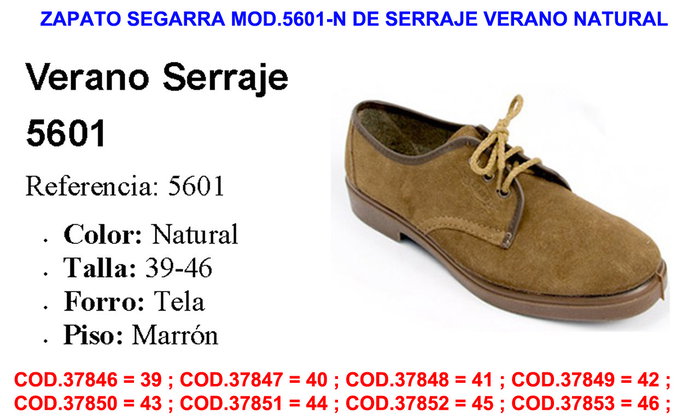 Segarra Zapato Modelo 5601-N de Serraje Verano Natural Talla 42 Segarra Zapato Modelo 5601-N de Serraje Verano Natural Talla 42