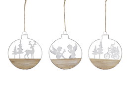 DKD Home Decor Decoracion Colgante Navidad Blanco Natural Metal Madera (6 Unidades) 2 x 15 x 14.5 cm