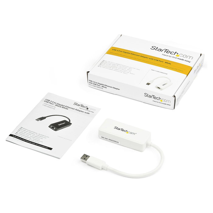 StarTech Adaptador de Red USB 3.0 a Gigabit Ethernet RJ45 de 1 Puerto con Puerto USB Extra - NIC Externa Plug and Play, Blanco