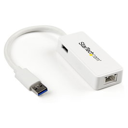 StarTech Adaptador de Red USB 3.0 a Gigabit Ethernet RJ45 de 1 Puerto con Puerto USB Extra - NIC Externa Plug and Play, Blanco