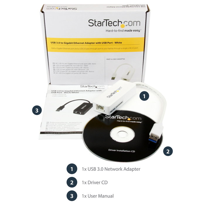StarTech Adaptador de Red USB 3.0 a Gigabit Ethernet RJ45 de 1 Puerto con Puerto USB Extra - NIC Externa Plug and Play, Blanco