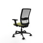 Silla de oficina Haches con mecanismo Sincro/Traslack tapizada con Tela color Verde oliva y malla color Blanco. Equipada con lumbar 1D, Brazos 2D y Ruedas 65mm nailon