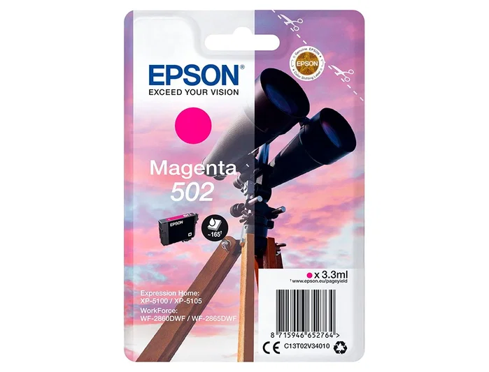 Epson Cartucho de Tinta 502 Magenta (C13T02V34010) Singlepack de Rendimiento Estándar