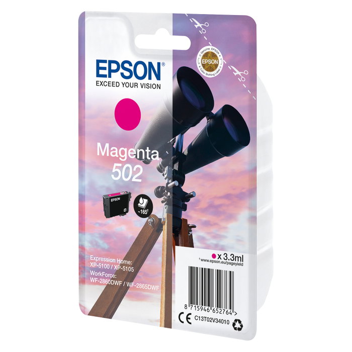 Epson Cartucho de Tinta 502 Magenta (C13T02V34010) Singlepack de Rendimiento Estándar