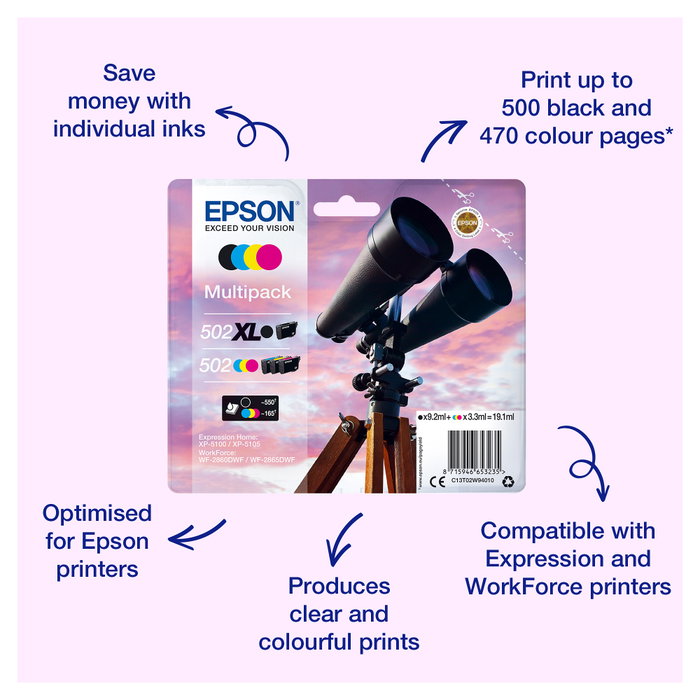 Epson Cartucho de Tinta 502 Magenta (C13T02V34010) Singlepack de Rendimiento Estándar