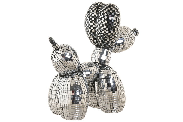 DKD Home Decor Figura de Perrito Globo en Resina y Espejo Plateado