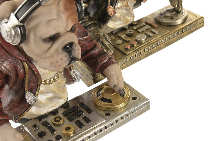 DKD Home Decor Figura de Resina Perro DJ Multicolor (Pack de 2)