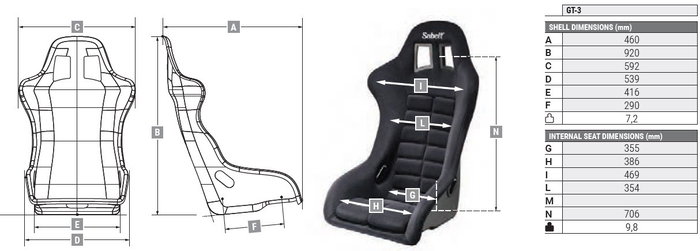 Sabelt SBRFSEGT3N GT-3 Asiento de Competición FIA Homologado 8855-1999 Talla L Baquet
