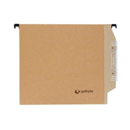 Grafoplás Paquete de 50 Carpetas Colgantes Kraft con Visor Lateral y Lomo en V A4