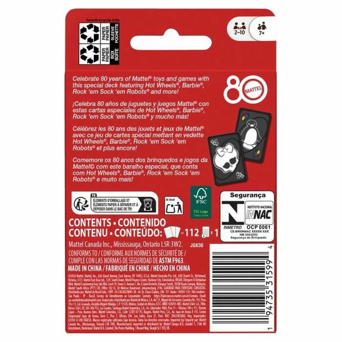 UNO Edición Rojo Rubí 80.º Aniversario de Mattel JGK30