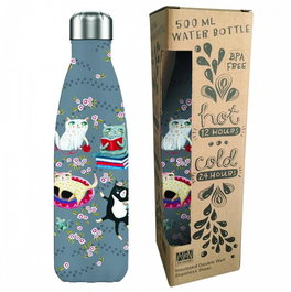 Enesco Botella Isotérmica Crazy Cats, Acero Inoxidable, 500ml, 12-24h Temperatura, Diseño Allen Designs