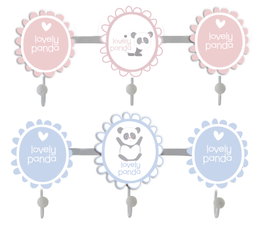 DKD Home Decor Perchero de Pared Panda Baby Collection Azul y Rosa (Surtido de 2)