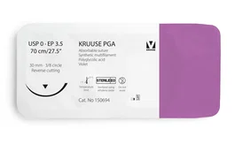 Kruuse Sutura PGA 0 70cm con Aguja 30mm 3/8 Triangular 12U