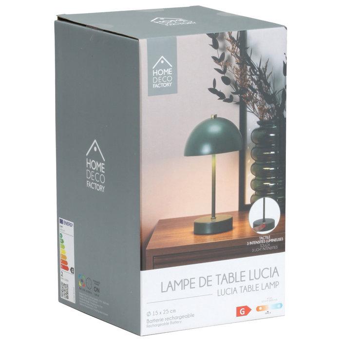 Home Deco Factory - Lámpara de Mesa Recargable en Verde, Material Metal Home Deco Factory - Lámpara de Mesa Recargable en Verde, Material Metal