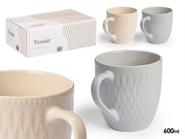 Vessia Tazon Desayuno 600ml Ceramica Loza Beige Gris 15x11.5x11 cm (Set de 24)