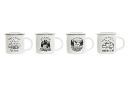 DKD Home Decor Set de 12 Tazas de Porcelana Camping Blanco y Negro 340ml