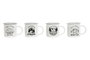 DKD Home Decor Set de 12 Tazas de Porcelana Camping Blanco y Negro 340ml