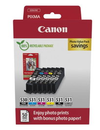 Canon PGI-530/CLI-531 Value Pack - 6 Cartuchos Originales (Negro, Cian, Gris, Magenta, Foto Negro, Amarillo) para Impresión Fotográfica