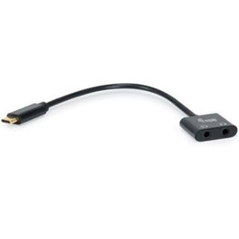 Equip 133469 Cable Adaptador USB-C a Audio DAC con 2 Salidas Jack 3.5mm Hembra para Auriculares y Micrófono - 0.15 m, Negro