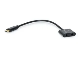 Equip 133469 Cable Adaptador USB-C a Audio DAC con 2 Salidas Jack 3.5mm Hembra para Auriculares y Micrófono - 0.15 m, Negro