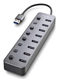 NGS Hub USB NGS IHUB8, 8 Puertos USB 3.0 con Carga BC1.2, Velocidad 5 Gbps, Gris, Plug and Play, Compatible con PC y Mac