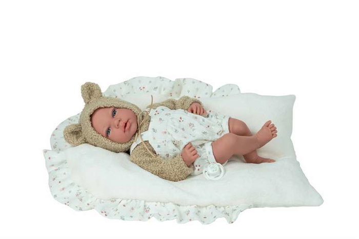 Muñecas Arias Muñeca Elegance 40 cm Andie Beige con Cojín, Muñeco de Peso, Edad 3+ años, Idioma Español