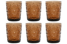 DKD Home Decor Set de 6 Vasos de Cristal Margarita 310ml Marrón