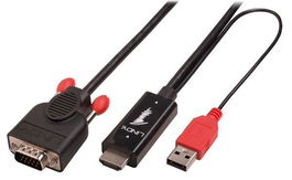 Adaptador Cable HDMI a VGA con USB para Alimentación, Convierte HDMI a VGA, Resolución Full HD 1080p, Negro, Longitud 2 m