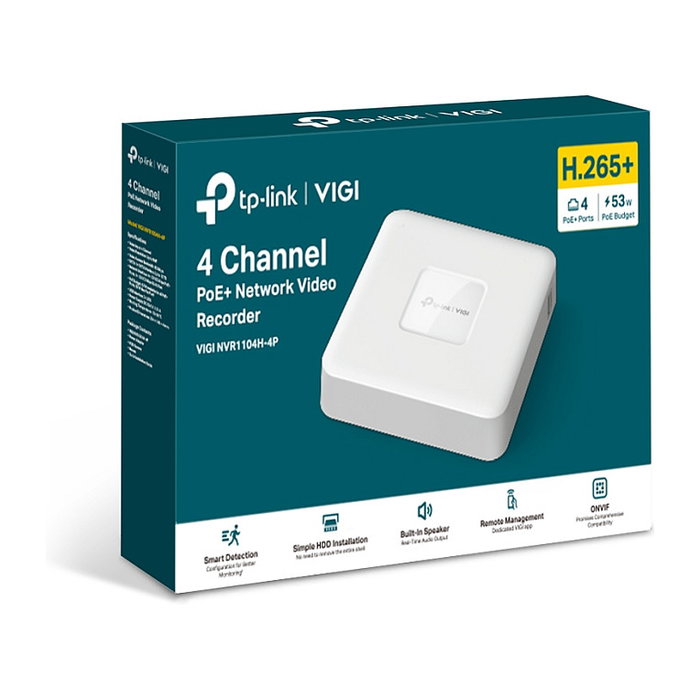 TP-Link VIGI NVR1104H-4P Grabador de Video en Red de 4 Canales PoE Blanco TP-Link VIGI NVR1104H-4P Grabador de Video en Red de 4 Canales PoE Blanco