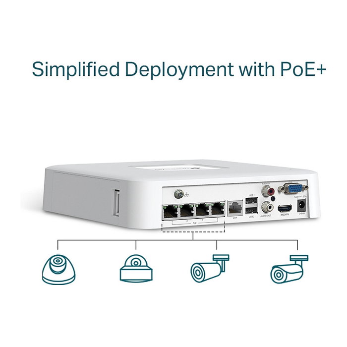 TP-Link VIGI NVR1104H-4P Grabador de Video en Red de 4 Canales PoE Blanco TP-Link VIGI NVR1104H-4P Grabador de Video en Red de 4 Canales PoE Blanco