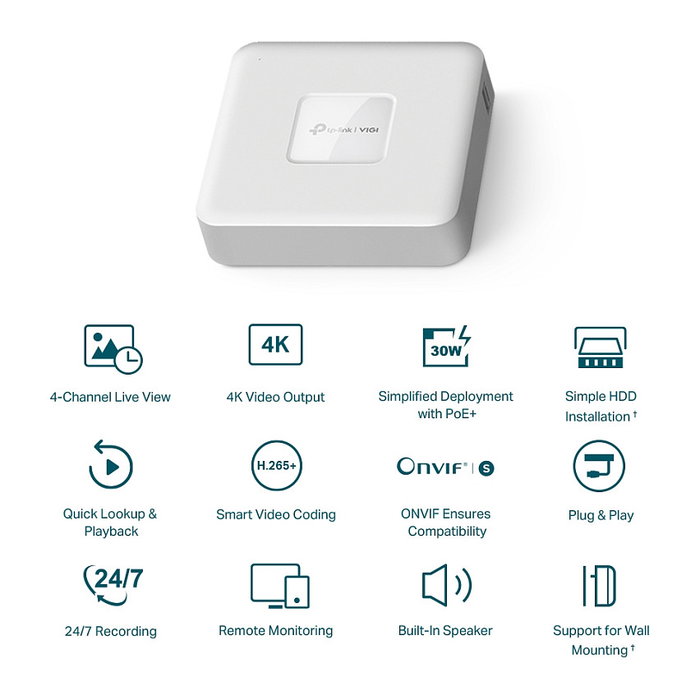 TP-Link VIGI NVR1104H-4P Grabador de Video en Red de 4 Canales PoE Blanco TP-Link VIGI NVR1104H-4P Grabador de Video en Red de 4 Canales PoE Blanco