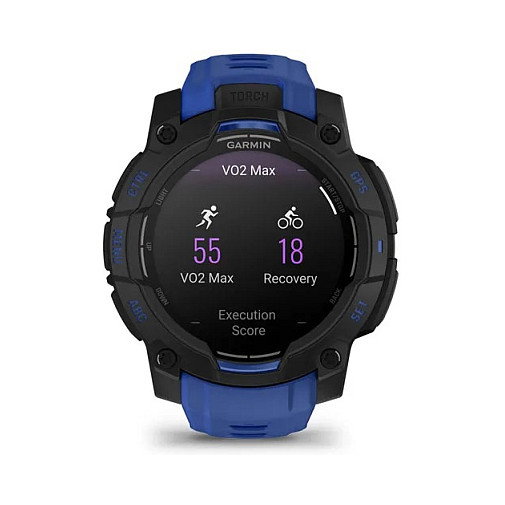 Garmin Instinct 3 Reloj Inteligente GPS AMOLED Negro 45 mm con Banda de Silicona Azul Bolt y Negro, Resistencia al Agua 10 ATM, Seguimiento de Actividad Multideporte