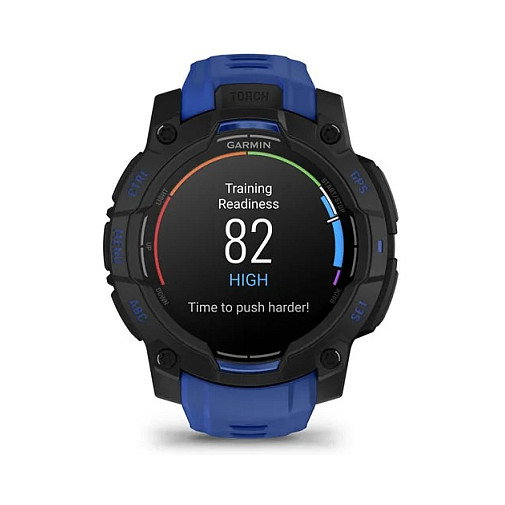Garmin Instinct 3 Reloj Inteligente GPS AMOLED Negro 45 mm con Banda de Silicona Azul Bolt y Negro, Resistencia al Agua 10 ATM, Seguimiento de Actividad Multideporte