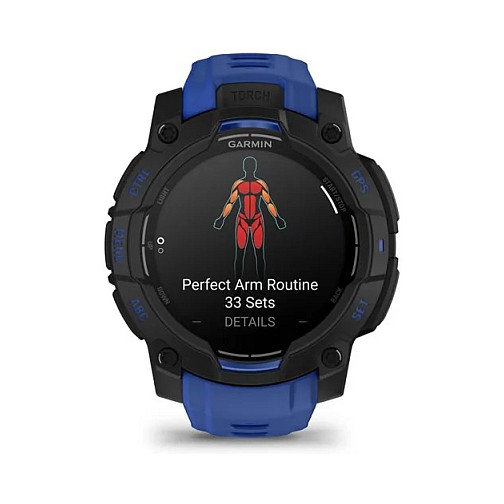 Garmin Instinct 3 Reloj Inteligente GPS AMOLED Negro 45 mm con Banda de Silicona Azul Bolt y Negro, Resistencia al Agua 10 ATM, Seguimiento de Actividad Multideporte